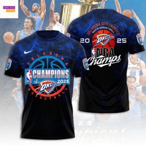 2025 NBA Champions Oklahoma City Thunder Mens Basketball 3D T-Shirt