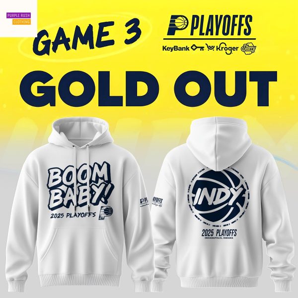 Indiana Pacers Boom Baby 2025 Playoffs White Hoodie
