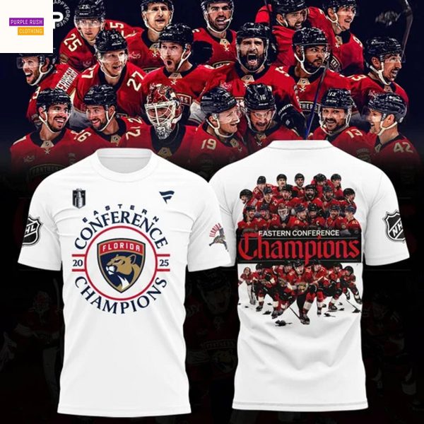 Florida Panthers 2025 Eastern Conference Champions 3D T-Shirt – White