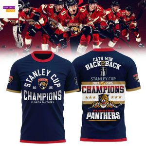 Florida Panthers Back To Back Champions Stanley Cup 2025 3D T-Shirt – Blue