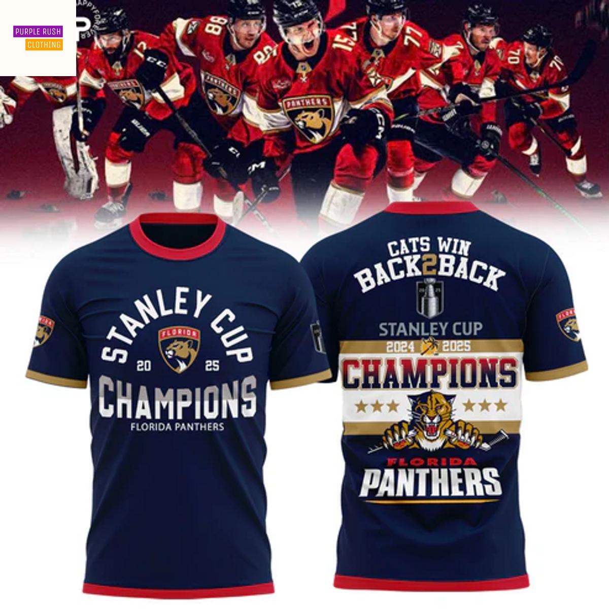 Florida Panthers Back To Back Champions Stanley Cup 2025 3D T-Shirt - Blue Florida Panthers Back To Back Champions Stanley Cup 2025 3D T-Shirt - Blue