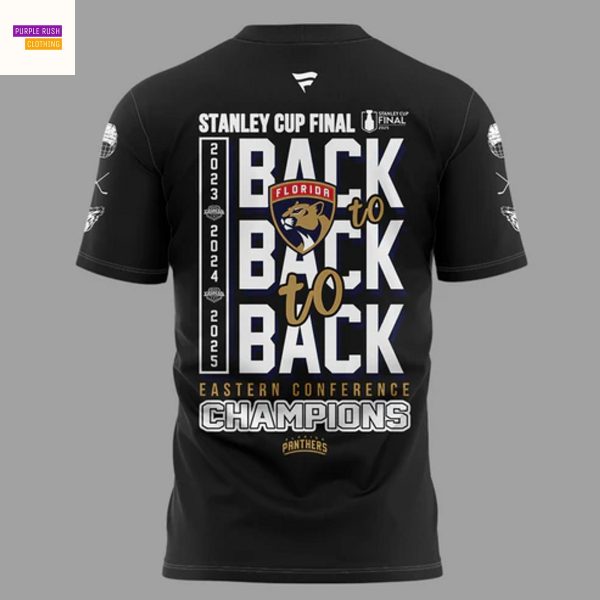 Florida Panthers Back-To Back-To-Back Eastern Conference Champions 2025 Reign Red 3D T-Shirt – Black
