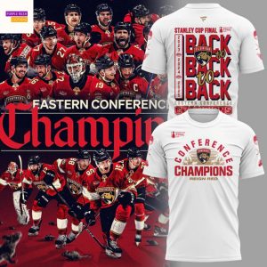 Florida Panthers Back-To Back-To-Back Eastern Conference Champions 2025 Reign Red 3D T-Shirt – White