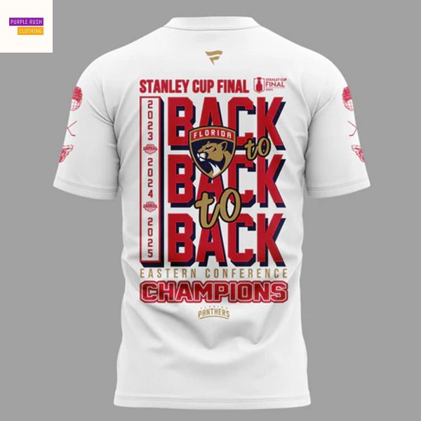 Florida Panthers Back-To Back-To-Back Eastern Conference Champions 2025 Reign Red 3D T-Shirt – White