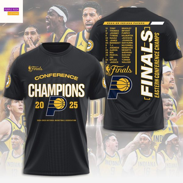 Indiana Pacers Fanatics 2025 Eastern Conference Champions 3D T-Shirt