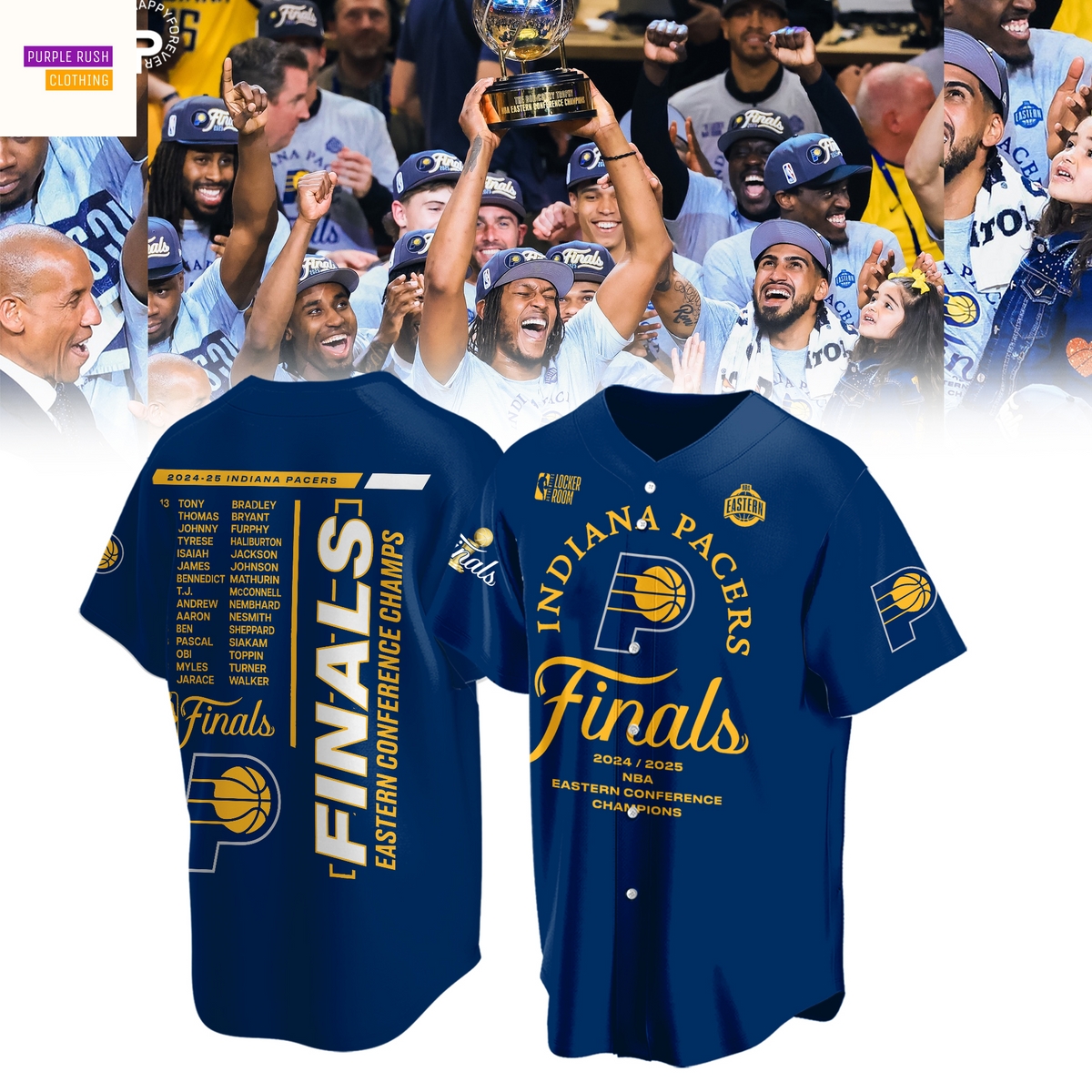 Indiana Pacers Fanatics 2025 Eastern Conference Champions Baseball Jersey - Blue Indiana Pacers Fanatics 2025 Eastern Conference Champions Baseball Jersey - Blue