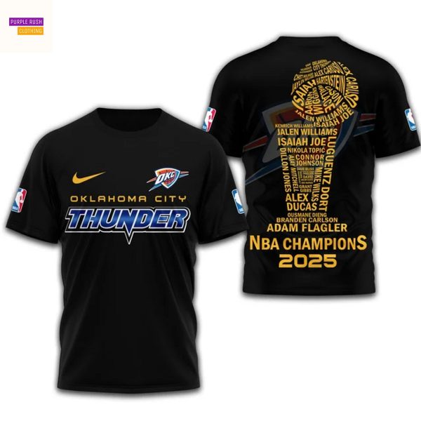 Oklahoma City Thunder 2025 Champions 3D T-Shirt – Black