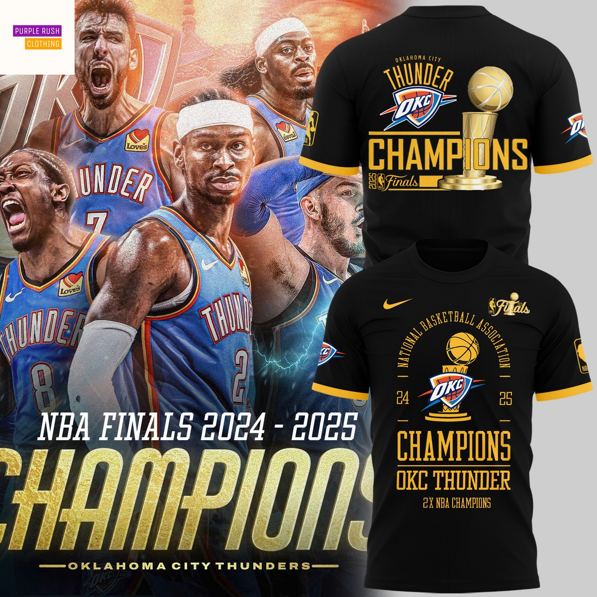 Oklahoma City Thunder 2X Champions Finals 2025 3D T-Shirt Oklahoma City Thunder 2X Champions Finals 2025 3D T-Shirt