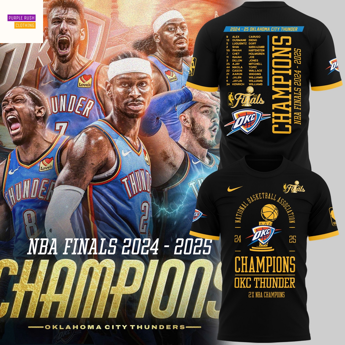 Oklahoma City Thunder 2X Champions Finals 3D T-Shirt Oklahoma City Thunder 2X Champions Finals 3D T-Shirt