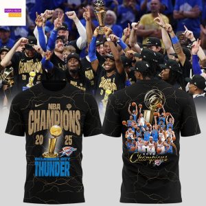 Oklahoma City Thunder Champions 2025 3D T-Shirt – Black