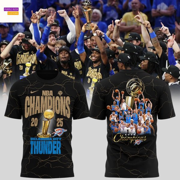 Oklahoma City Thunder Champions 2025 3D T-Shirt – Black