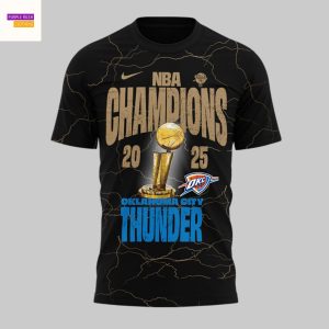 Oklahoma City Thunder Champions 2025 3D T-Shirt – Black