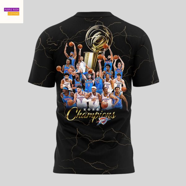 Oklahoma City Thunder Champions 2025 3D T-Shirt – Black