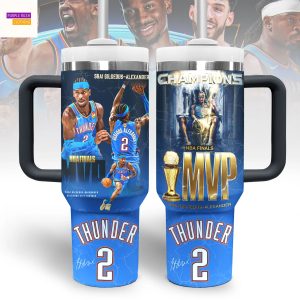 Oklahoma City Thunder Shai Gilgeous-Alexander MVP 2025 Champions Signature Tumbler With Handle And Straw