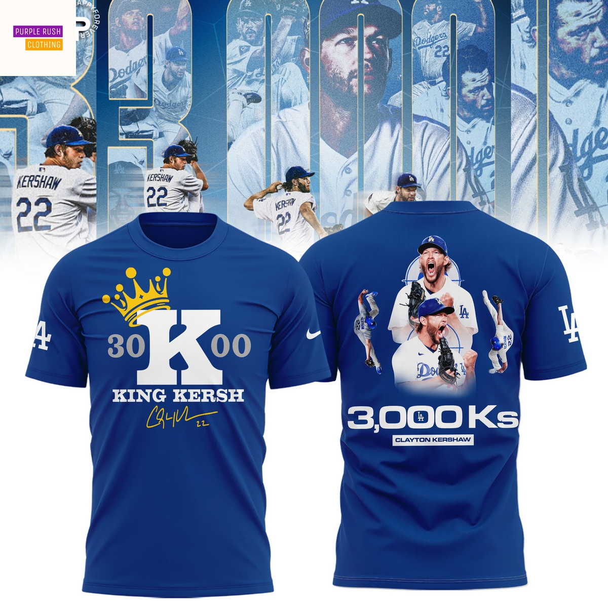 Clayton Kershaw 3000 King Kersh Signature 3D T-Shirt - Blue Clayton Kershaw 3000 King Kersh Signature 3D T-Shirt - Blue