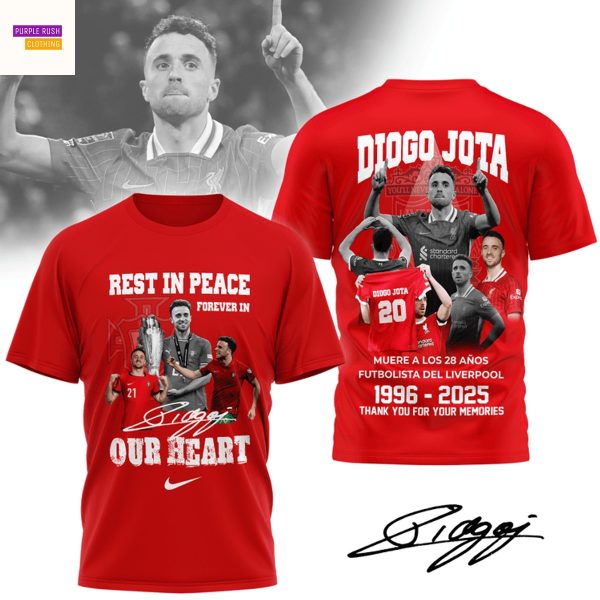 Diogo Jota 1996-2025 Rest In Peace Our Heart Signature Thank You For The Memories 3D T-Shirt – Red