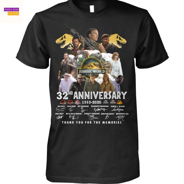 Jurassic World 32nd Anniversary 1993-2025 Signature Thank You For The Memories Unisex T-Shirt