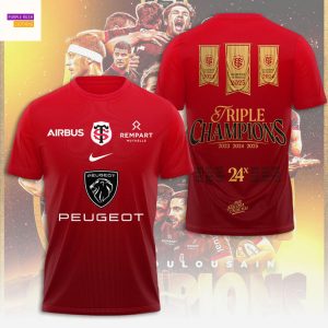 Stade Toulousain Champions 2025 Back To Back To Back 24X 3D T-Shirt