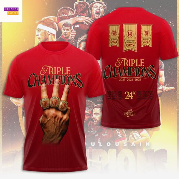 Stade Toulousain Champions 2025 Triple Champions 24X 3D T-Shirt
