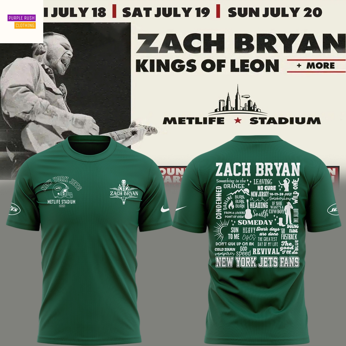 Zach Bryan x New York Jets Kings Of Leon Metlife Stadium 2025 3D T-Shirt Zach Bryan x New York Jets Kings Of Leon Metlife Stadium 2025 3D T-Shirt