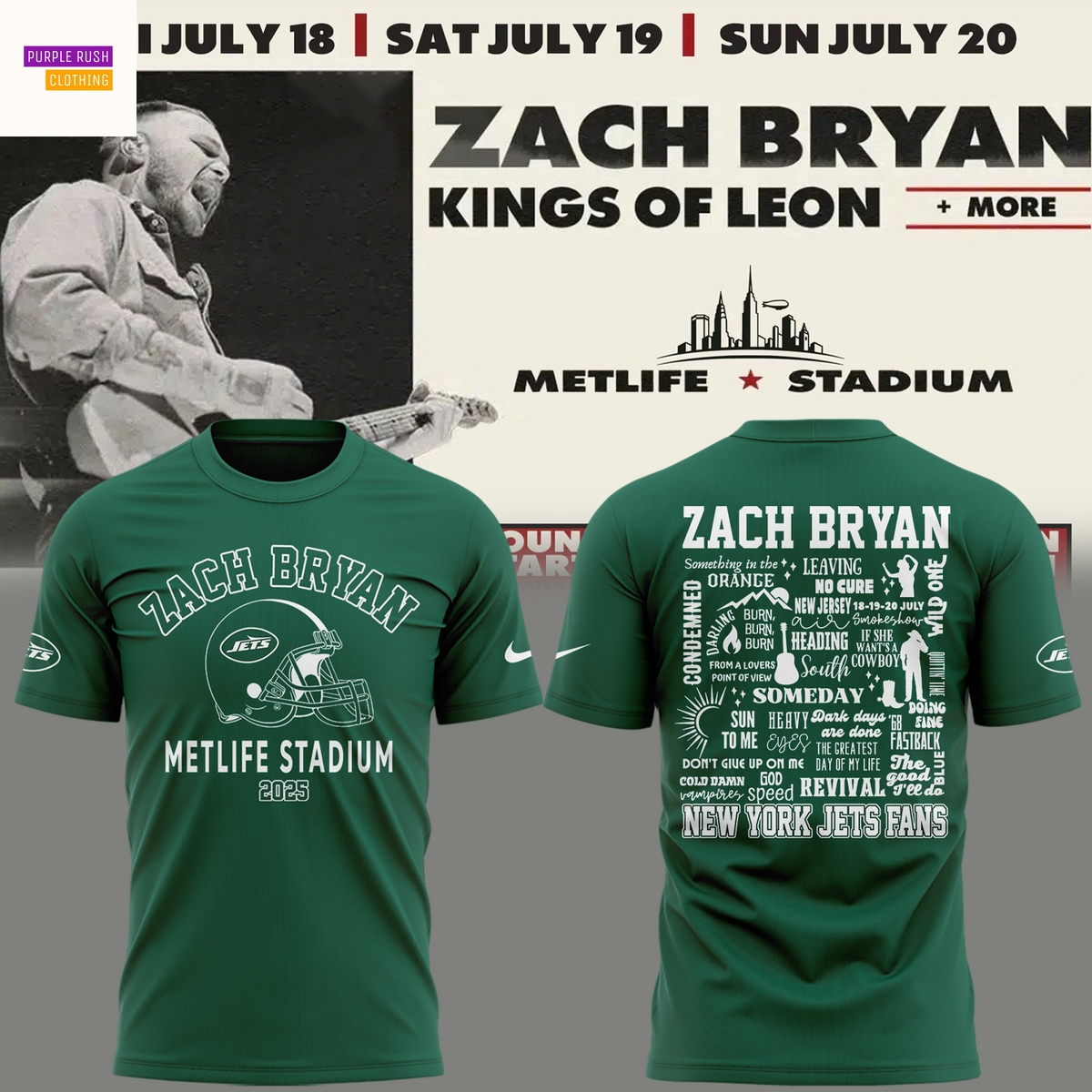 Zach Bryan x New York Jets Metlife Stadium 2025 3D T-Shirt Zach Bryan x New York Jets Metlife Stadium 2025 3D T-Shirt
